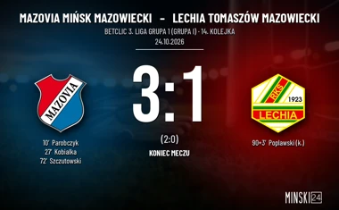 [PIŁKA NOŻNA] Betclic 3. Liga Grupa 1 (Grupa I): Mazovia Mińsk Mazowiecki – Lechia Tomaszów Mazowiecki 3:1
