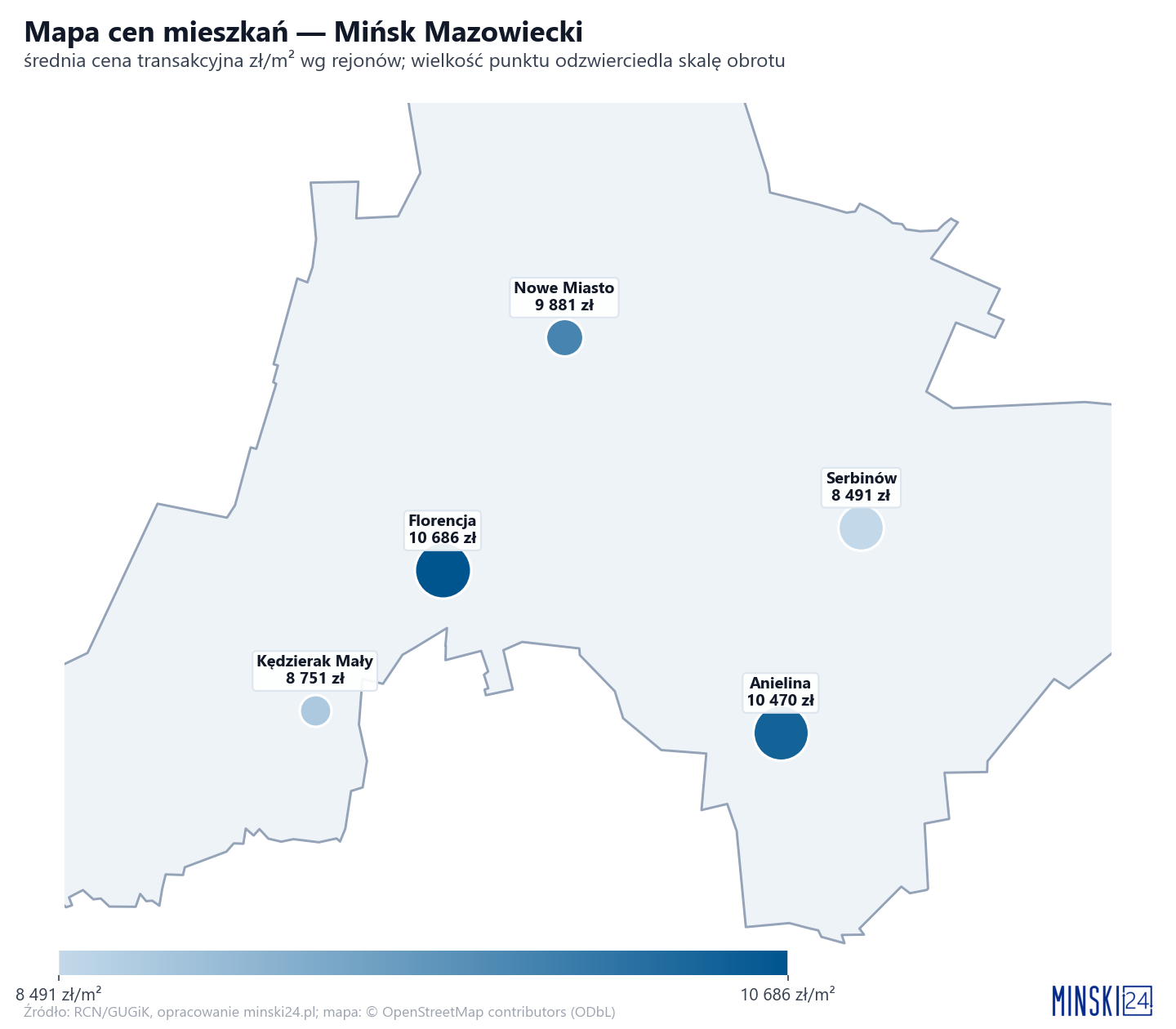 Mapa cen mieszkań - Mińsk Mazowiecki