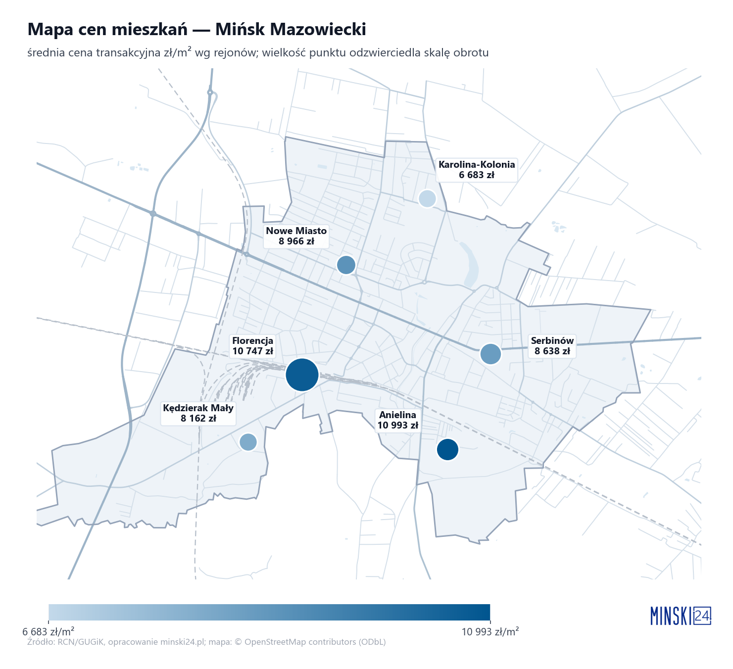 Mapa cen mieszkań - Mińsk Mazowiecki