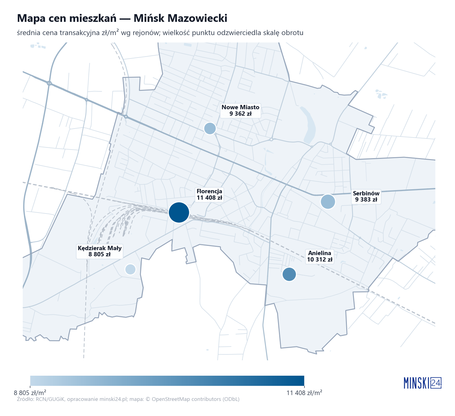 Mapa cen mieszkań - Mińsk Mazowiecki
