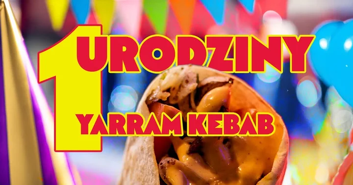 Grafika promocyjna wydarzenia 1 URODZINY Yarram Kebab — urodzinowe jedzenie i luz w Mińsku Mazowieckim