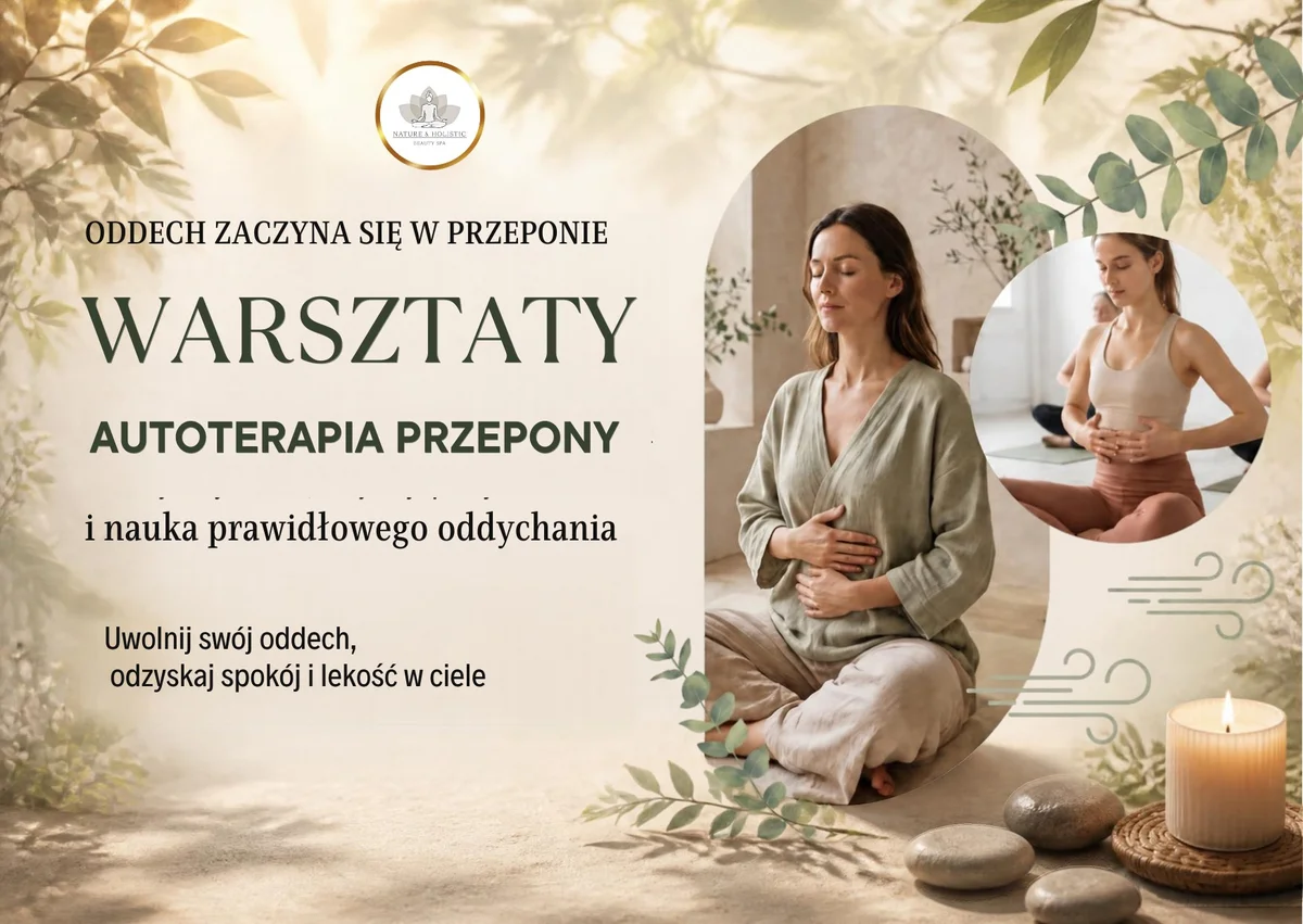 Grafika promocyjna wydarzenia Autoterapia przepony i nauka prawidłowego oddychania – warsztaty