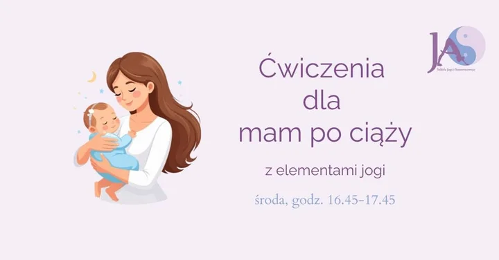Grafika promocyjna wydarzenia Ćwiczenia dla mam po porodzie z elementami jogi — zajęcia w Ja. Szkoła Jogi i Samorozwoju