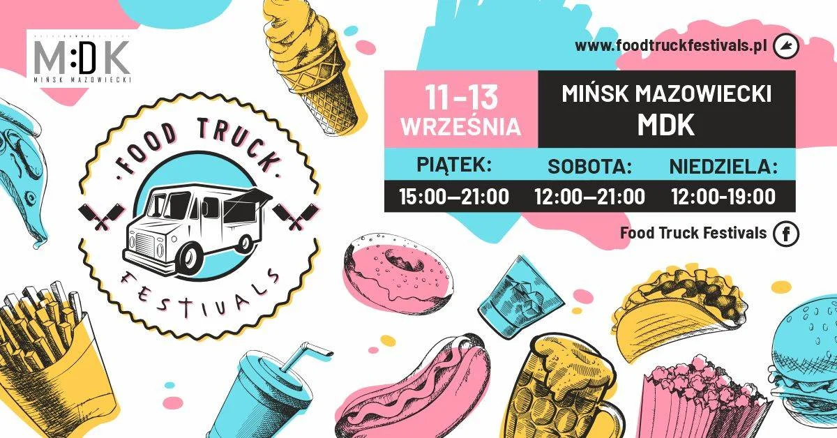 Grafika promocyjna wydarzenia Food Truck Festivals w Mińsku Mazowieckim