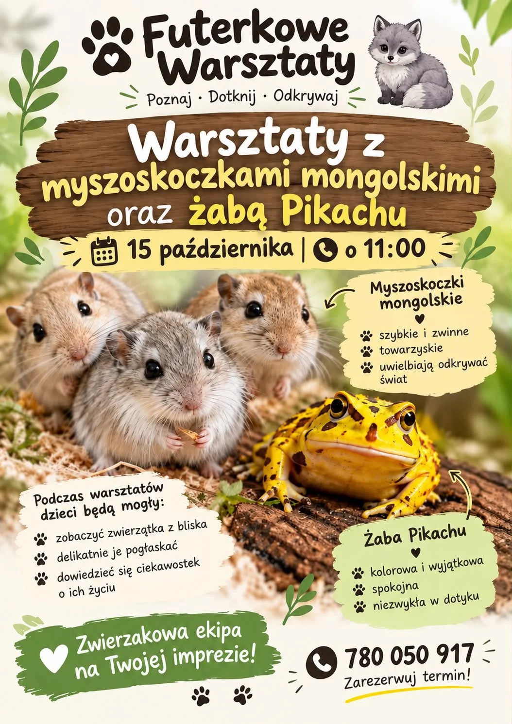 Grafika promocyjna wydarzenia Futerkowe Warsztaty w Bajkolandii