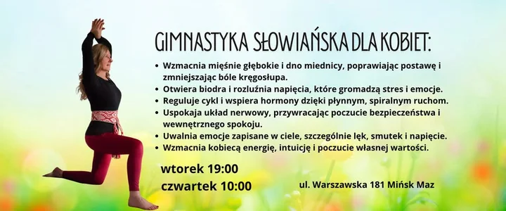 Grafika promocyjna wydarzenia Gimnastyka Słowiańska — zajęcia dla kobiet w Mińsku Mazowieckim
