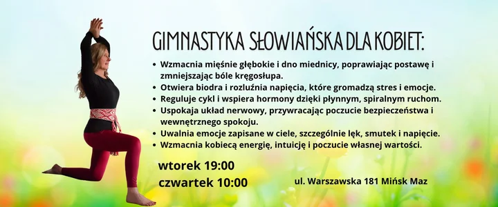 Grafika promocyjna wydarzenia Gimnastyka Słowiańska dla kobiet — Mińsk Mazowiecki