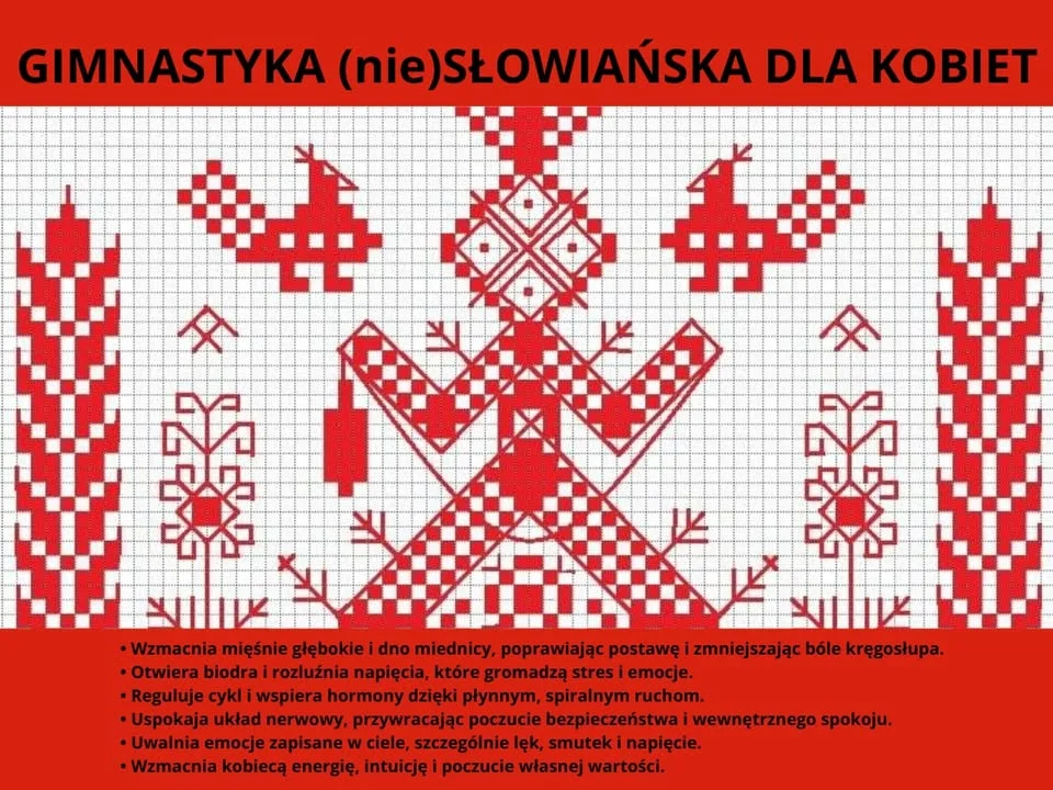 Grafika promocyjna wydarzenia Gimnastyka Słowiańska w Mińsku Mazowieckim – delikatne zajęcia na rozluźnienie ciała