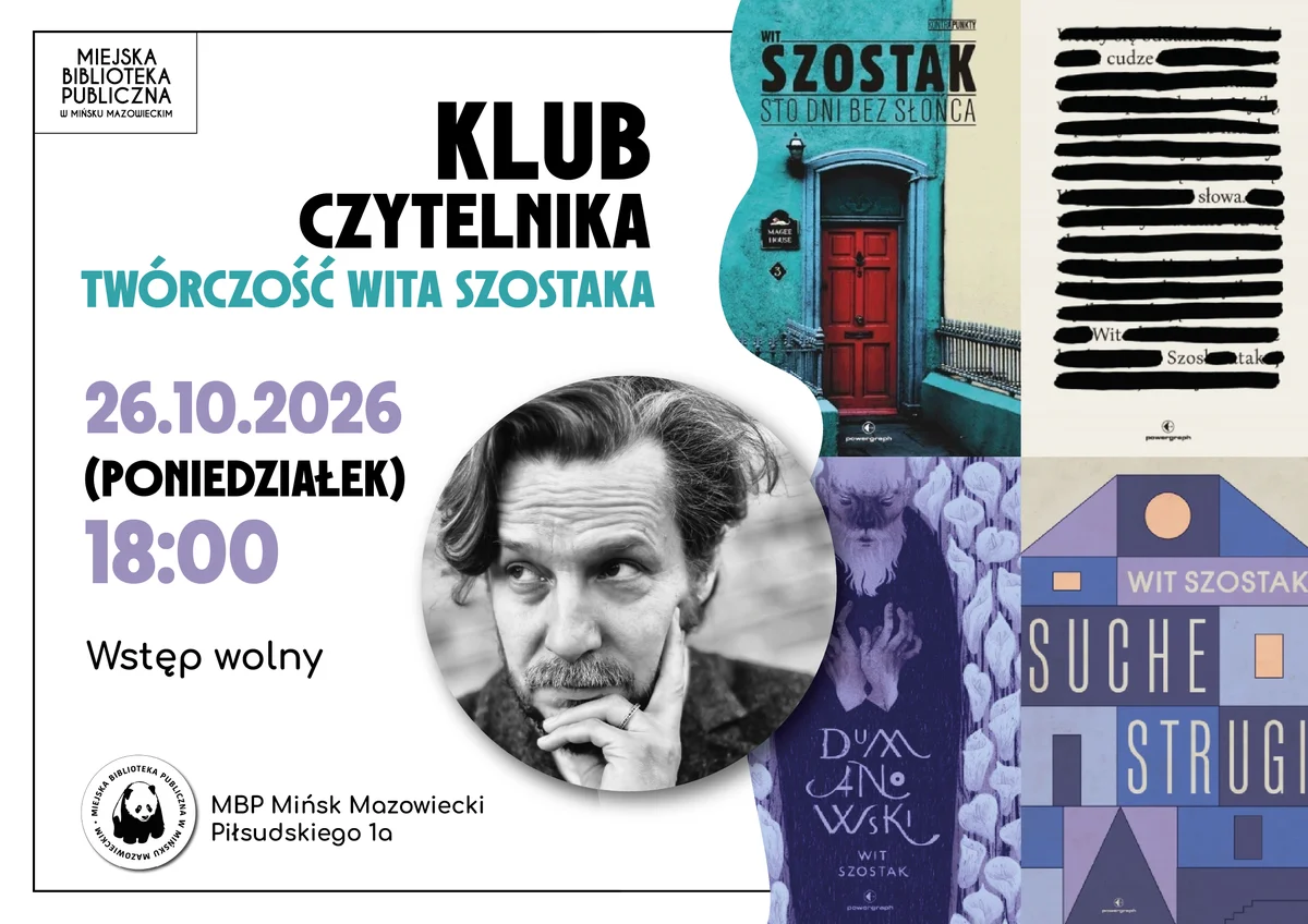 Grafika promocyjna wydarzenia Klub czytelnika: twórczość Wita Szostaka