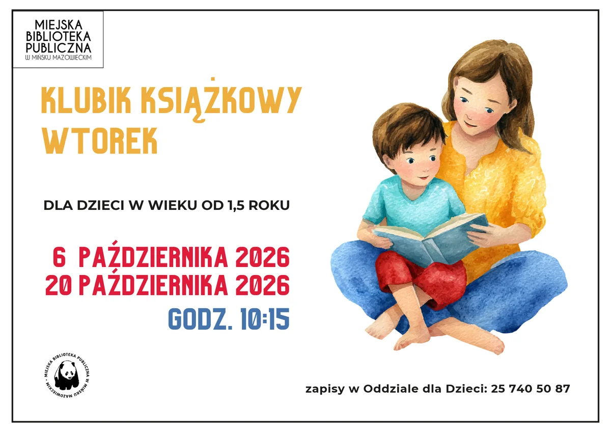Grafika promocyjna wydarzenia Klubik Książkowy Wtorek oraz Emocje Malucha!