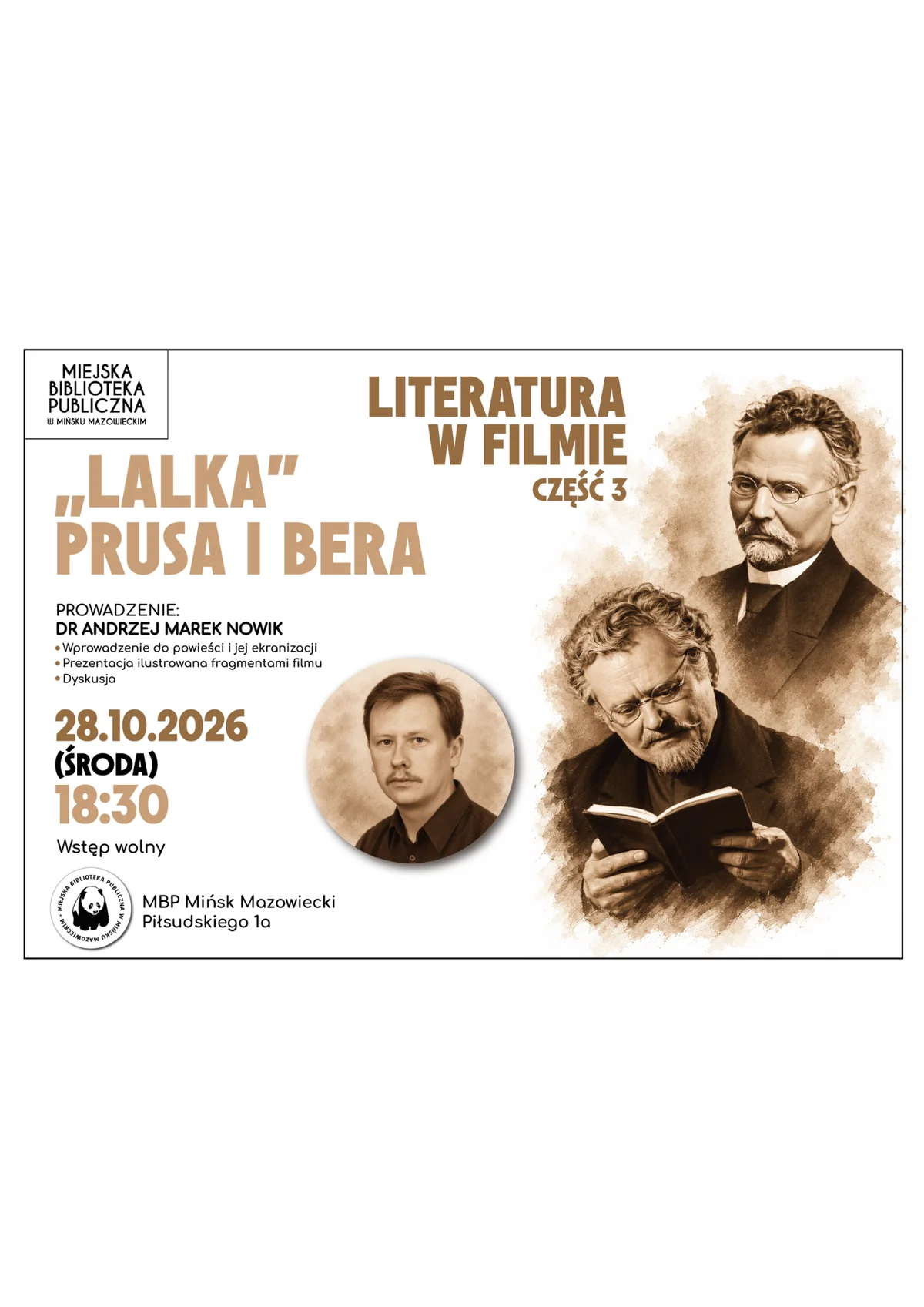 Grafika promocyjna wydarzenia Literatura w filmie cz. 3 – „Lalka” Prusa i Bera