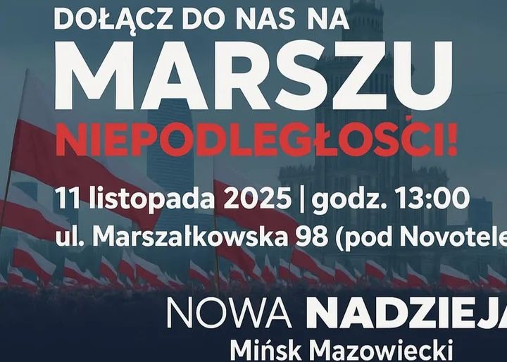 Grafika promocyjna wydarzenia Miński Wspólny Wyjazd na Marsz Niepodległości – 11 listopada