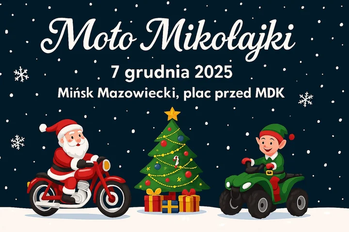 Grafika promocyjna wydarzenia MotoMikołajki Mińsk Mazowiecki 2025 — Charytatywny Moto Mińsk
