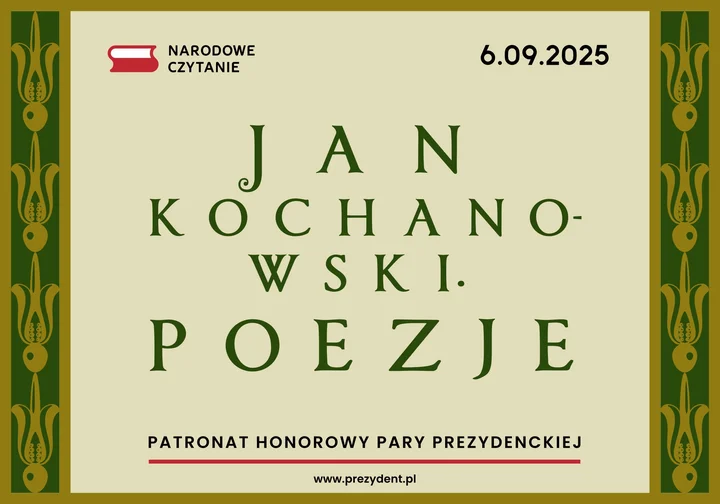 Obrazek przedstawia grafikę promocyjną wydarzenia Wspólne czytanie poezji Jana Kochanowskiego w Mińsku Mazowieckim