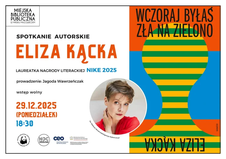 Grafika promocyjna wydarzenia Spotkanie autorskie z Elizą Kącką — 29 grudnia w Mińsku Mazowieckim