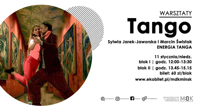 Grafika promocyjna wydarzenia Tango | WARSZTATY — niedziela z tangiem argentyńskim w Mińsku Mazowieckim