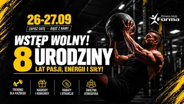 Grafika promocyjna wydarzenia 8 Urodziny Klubu – weekend otwarty