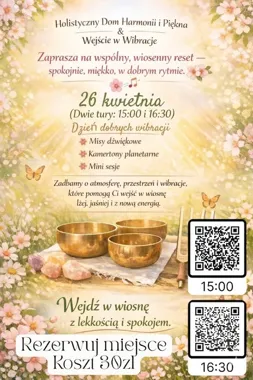 Grafika promocyjna wydarzenia Dzień Dobrych Wibracji w Mińsku Mazowieckim – relaks, dźwięk i chwila oddechu