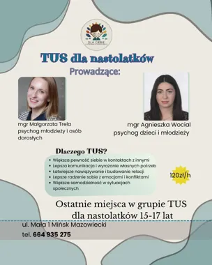 Grafika promocyjna wydarzenia Grupa TUS dla nastolatków Mińsk Mazowiecki – ostatnie miejsca