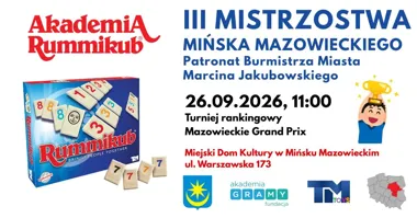 Grafika promocyjna wydarzenia III Mistrzostwa Mińska Mazowieckiego w Rummikub