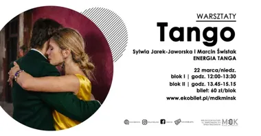 Grafika promocyjna wydarzenia Tango | Warsztaty argentyńskiego tanga w Pałacu — 22 marca 2026