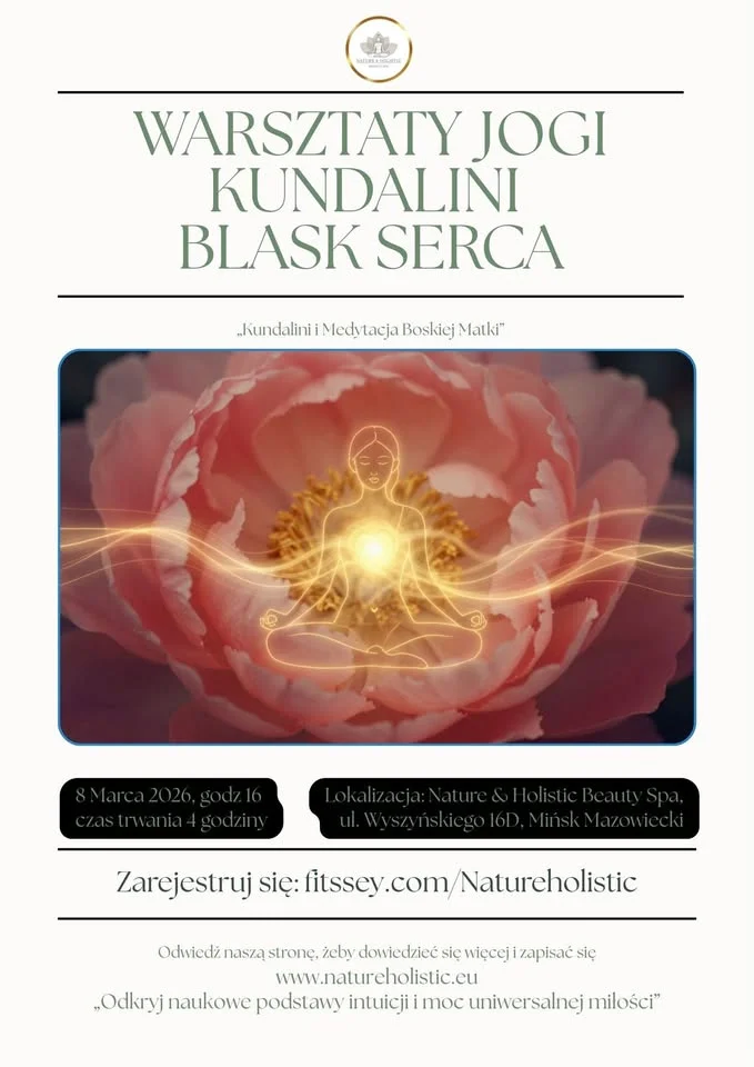 Grafika promocyjna wydarzenia Blask Serca — warsztat jogi Kundalini i Medytacji Boskiej Matki