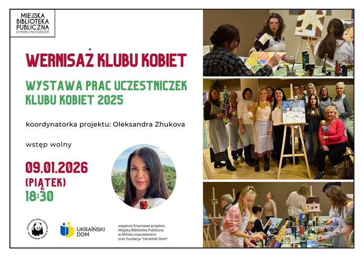 Grafika promocyjna wydarzenia Wernisaż Klubu Kobiet w Miejskiej Bibliotece Publicznej