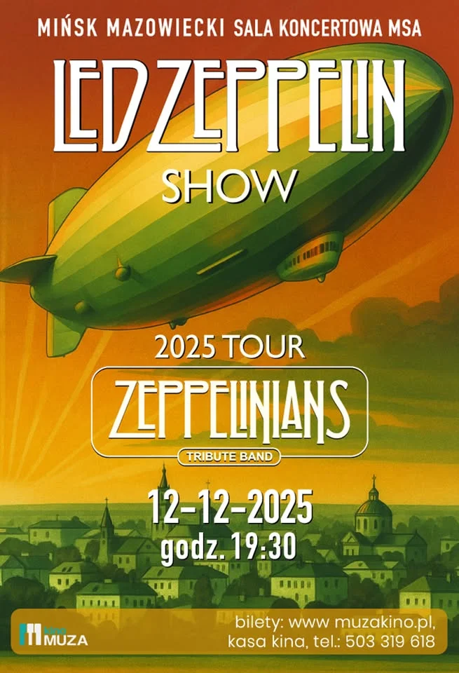 Grafika promocyjna wydarzenia Zeppelinians – Led Zeppelin Show w Mińsku Mazowieckim